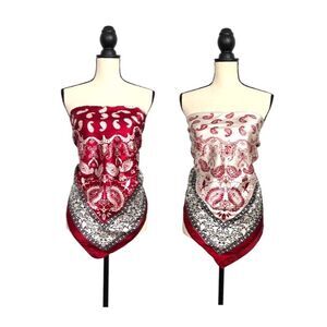 MOS Vintage Paisley Bandana Satin Scarf Large Square 35x35 Red White Black